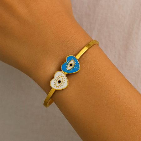 18K Gold Plated Dual Heart Evil Eye Kada